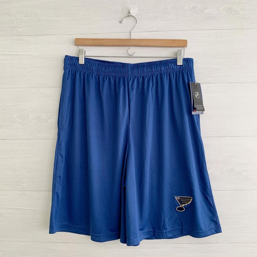 NWT Fanatics - Blue NHL Blues logo athletic shorts pockets, XL